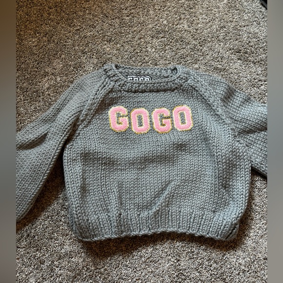 GOGO sweater!! NWOT, beautiful grey with GOGO in pink. - Picture 1 of 9